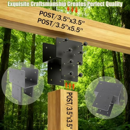 4 PCS 4"X4" Post Brackets Heavy Duty (Actual 3.5"X3.5"),Pergola Brackets