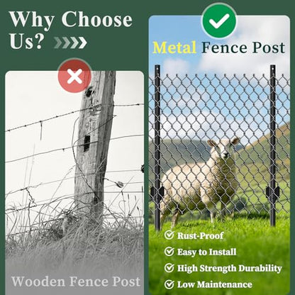 Metal Fence Posts Heavy Duty U-Post Stakes for Wire Fencing, 3 FT Black - color: Black, size: 3FT-10P