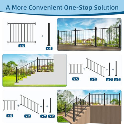 38in H x 3ft W Aluminum Horizontal Deck Railing,Black,1 Panel - size: 38in.H x 3ft.W