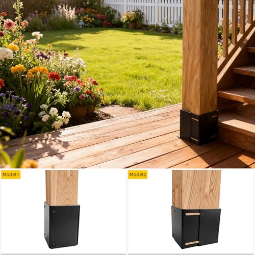 Post Base Protectors,Adjustable(Range 3.3-6 in) Protects Wood Post for Decks,Wood Fences,Porchs,Mailbox from Lawnmower and Rain Damage (10Pack)…… - color: Black