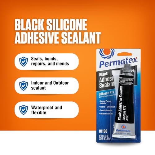 Permatex 81158 Black Silicone Adhesive Sealant, 3 oz. Tube, Pack of 1 - size: Pack of 1