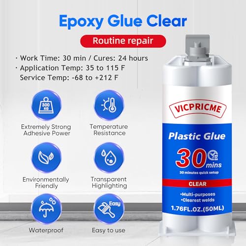 Vicpricme Plastic Glue Epoxy Glue for Plastic All Purpose Clear 3Pcs - size: 30Min glue 3pcs