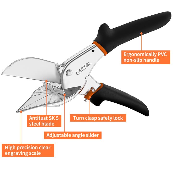GARTOL 45-135° Adjustable Miter Shears, Quarter Round Cutter for PVC & Trim - size: HD-3101 NB - Shears Without Replacement Blades
