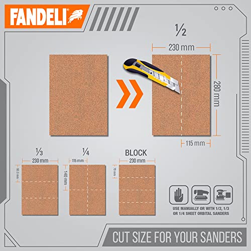 Fandeli Multi-Purpose Sandpaper - 220 Grit, 50 Sheets of 9'' x 11'', Ideal for Metal and Wood, Hand Sanding and Orbital Sanders - style: 220 grit