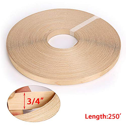 Skelang Maple 3/4" X 250' Roll Wood Veneer Edge Banding Preglued Iron-On with Hot Melt Adhesive Edgebanding Flexible Wood Tape - size: 3/4"×250'