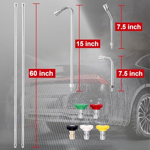 120" Pressure Washer Extension Wand with 5 Nozzle Tips, 4000 PSI - color: Silver-white