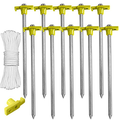 ABCCANOPY Tent Stakes 8" 10 Pcs Non-Rust Metal Ground Anchors Yellow - color: yellow, size: 8 inch