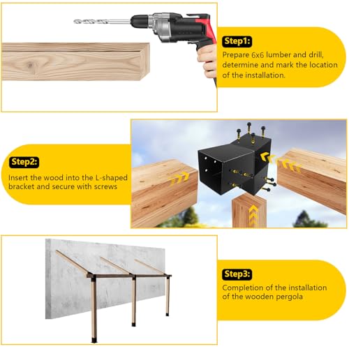 6x6 Pergola 2-Way Brackets,L-Shaped 15° Angled Design 4Pack - size: 6x6 15°