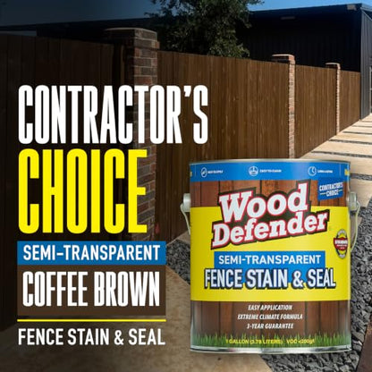 Wood Defender Semi-Transparent Fence Stain and Seal, Coffee Brown, 1-Gallon - color: Coffee Brown, size: 1 Gallon