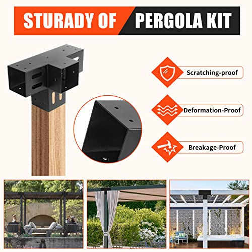 2 Pcs 4"x 4" Pergola Brackets(Actual Fit : 3.6“x3.6“) Post - size: 4-Way 4x4 Inch
