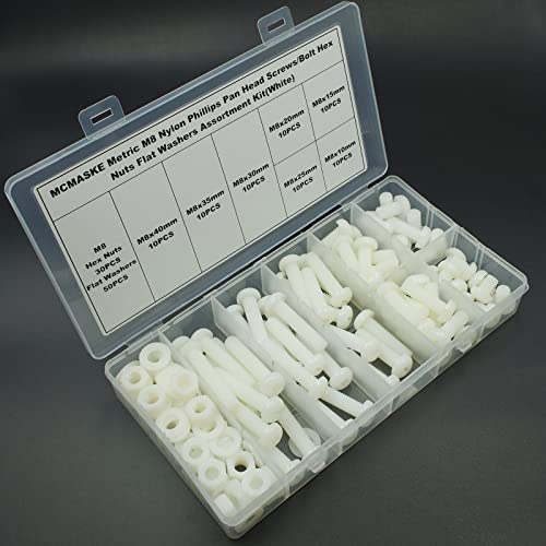 150PCS M8 White Nylon Phillips Pan Head Screws Nuts Washers Kit - size: M8
