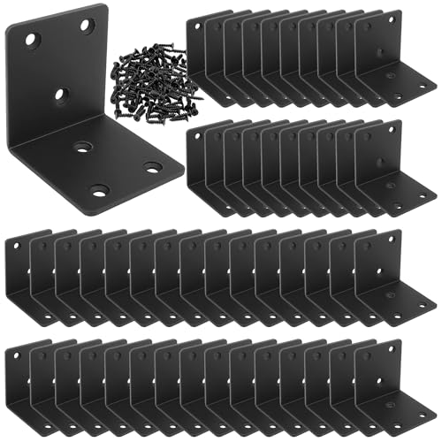 50PCS Black L Brackets Corner Bracket 1.5"x1.5"x1.5", Heavy Duty Corner Brace for Wood, Right Angle Brackets, 40MM 1.5Inch Wide 90 Degree Bracket for Wooden Frame Furniture Shelves Chairs - size: 1.5"x1.5"(Black)