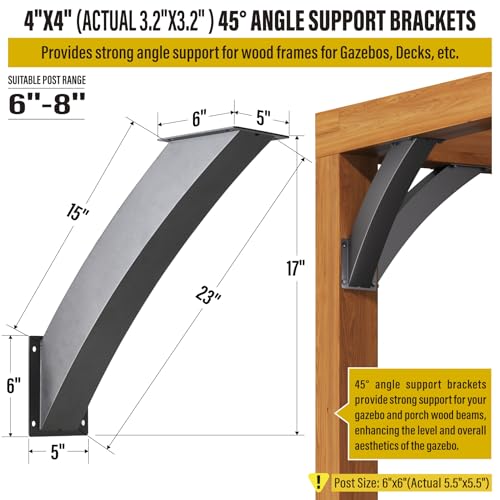 Heavy Duty 45 Degree Angle Support Bracket 4"×4" (Actual: 3.2"×3.2") Wood Beam Support Hardware Degree Post Bracket for Gazebos Pagola Porches 8Pcs - size: 4"×4"