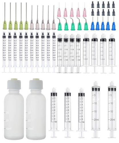 25 Pack 1ml, 3ml, 5ml, 10ml, 20ml Glue Dispenser, 30ml Glue Bottle, 14ga, 16ga, 18ga, 20ga, 22ga Dispensing Accessories and Caps, Measuring and Refilling - size: 25 Pack With Glue Bottle