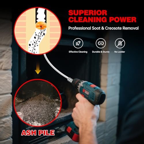 39 Feet Chimney Sweep Kit, Chrome Button Locking System, Chimney Cleaning Kit, Chimney Brush, Chimney Cleaning Tool, Chimney Cleaning System with 12 Flexible Chimney Rods - size: 39 FT