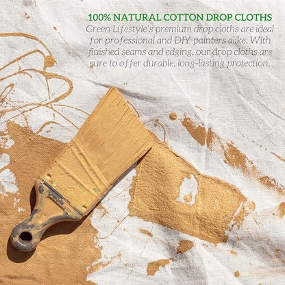 GREEN LIFESTYLE All Purpose Canvas Drop Cloths - Drop Cloth for Painting, Floor Cover, Heavy Duty Protection for Furniture & Surfaces, Reusable Painters Canvas Tarp for Renovation (2 Pack 4x10) - size: 4x10
