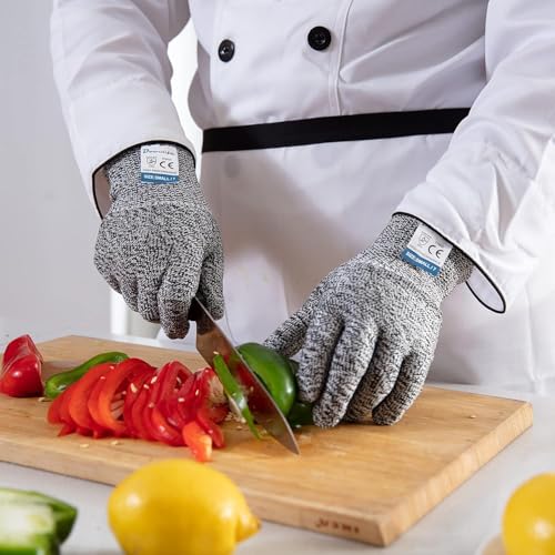 Dowellife 12 Pairs Cut Resistant Gloves Food Grade Level 5 Protection, Safety Kitchen Cuts Gloves for Mandolin Slicing, Fish Fillet, Oyster Shucking, Meat Cutting and Wood Carving (Black Gray, Medium) - size: Medium (Pack of 12)