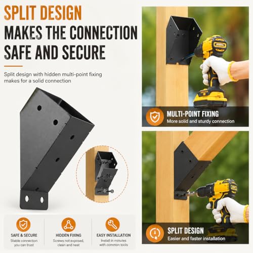 45 Degree Pergola Brackets for 4x4 Lumber, Q235 Steel, 8 Pack - color: Support Brackets--8Pack