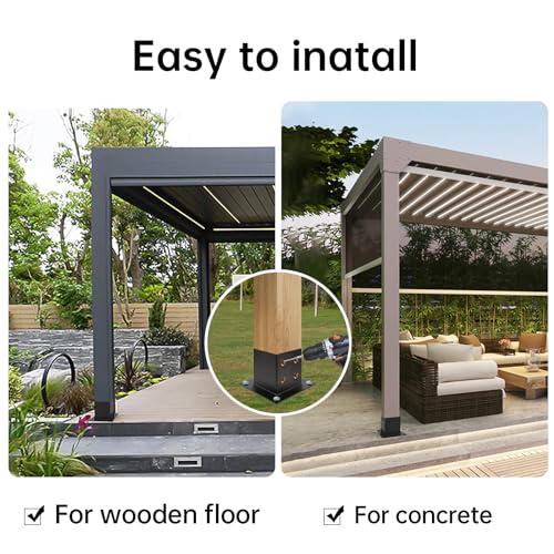 44 Post Base 8 Pcs, Deck Brackets, Inner Size 3.5"x3.5" Thick Steel Fence Anchor Base, Black Powder Coated Heavy, for Supports Porch Railing Holders Pergola Brackets - size: 8 Pack Post Base 4x4"