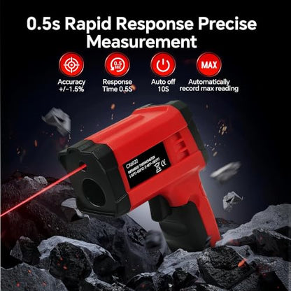 Infrared Thermometer Gun, Digital Laser Temperature Gun -58°F to 1022°F, Adjustable Emissivity, LCD Backlight, MAX/MIN Display, Non-Contact Thermometer for Pizza Oven, BBQ, HVAC, Griddle - color: Red