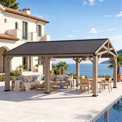 Aoxun 12' x 20' Wood Gazebo with Galvanized Steel Gable Roof, Gray - color: Taupe Gray, size: 12' x 20'