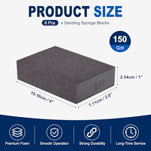 6Pcs 150Grit Sanding Sponges, Wet Dry Sanding Blocks - size: 150Grit