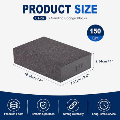 6Pcs 150Grit Sanding Sponges, Wet Dry Sanding Blocks - size: 150Grit