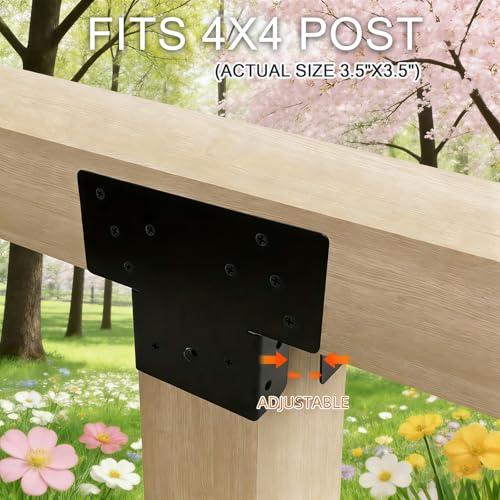 (8 Pack) Black T Shaped Post to Beam Connector, Heavy Duty Roof Tie Bracket - color: 4X4(8 PACK)