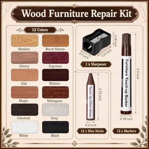 Chumia Squeaky Floor Repair Kit Includes Joist Finder Drill Bits Tripod Fixture 50 Replacement Screws and Furniture Repair Kit Wood Markers for Stains Scratches Tables Desks Hardwood Carpet