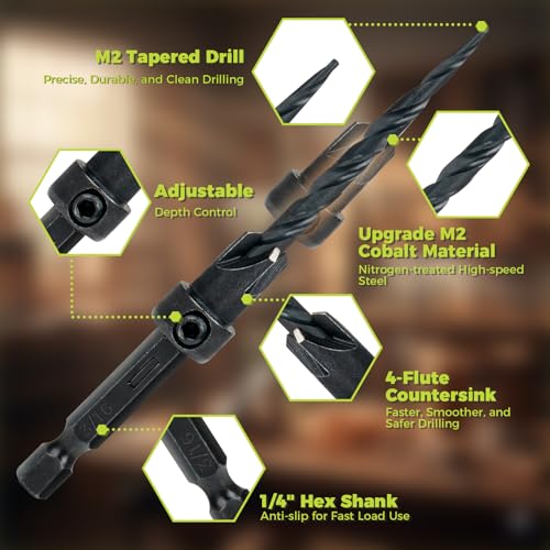 Countersink Drill Bit Set, 16PCS M2 Cobalt Woodworking Tool Set