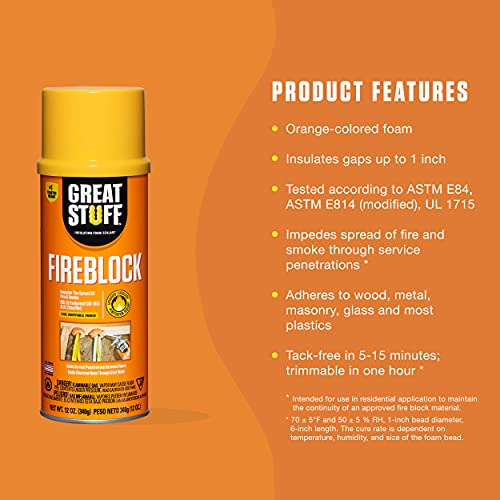 Great Stuff Fireblock Gap Filler | Insulating Foam Sealant, 12 oz. – Orange (12 Pack)