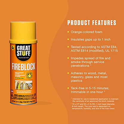 Great Stuff Fireblock Gap Filler | Insulating Foam Sealant, 12 oz. – Orange (12 Pack)