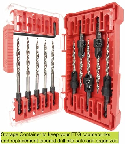 FTG USA 5 Pc #8 (11/64") Countersink Drill Bit Set with 5 Replacement Bits - size: #8