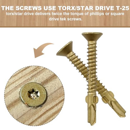 #10 x 1-5/8" Reamer Tek Torx/Star Head Self-Drilling Wood to Metal Screws - Tek Screws for Flatbeds, Trailers, or for Fastening Wood to Steel - T-25 Torx Screw Head (130 Pcs)… (Pack of 2) - size: #10x1-5/8" (Pack of 2)