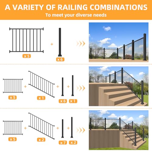 47in Deck Railing Post with Screws - color: Black-2, size: 47in Post for Stair Railing
