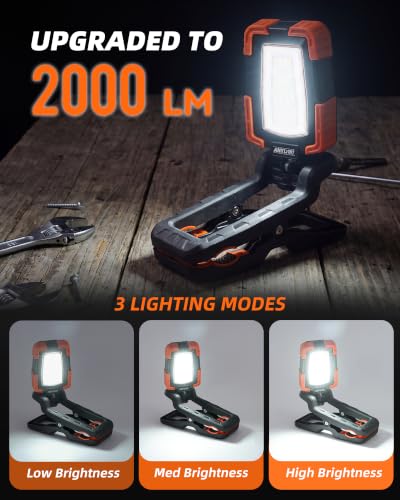 Rechargeable Magnetic Work Light with Clamp, 360°Rotate Foldable Work Light - color: Orange and black