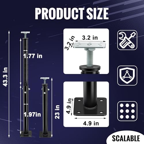Yaocom 1 Pack Adjustable Steel Floor Jack Post, 23.23"-43.31", Black