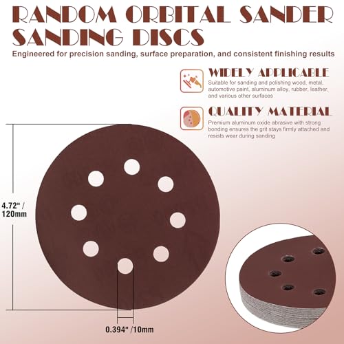 60 Grit Sanding Discs Sandpaper, Jamiikury 5 Inch Orbital Sander Sandpaper Hook and Loop Sanding Pads Round Sand Paper - Pack of 20
