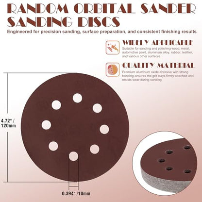 60 Grit Sanding Discs Sandpaper, Jamiikury 5 Inch Orbital Sander Sandpaper Hook and Loop Sanding Pads Round Sand Paper - Pack of 20