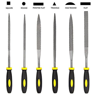 Wood Rasp File Kit - 12 Assorted Small Metal Needle Files Set with Bristle Brush and Hand Strap Carrying Case (Rasps included 2 Sizes of Flat, Pointed Flat, Round, Half Round, Square, Triangle)