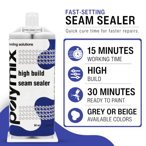 Polymix High Build Seam Bonding Adhesive Solvent Based 50ml Cartridge & Two Application Mixing Nozzles (Grey)