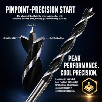 9" Brad Point Wood Drill Bit Set, 7-Pack SAE - size: Upgraded 7-Piece SAE Set
