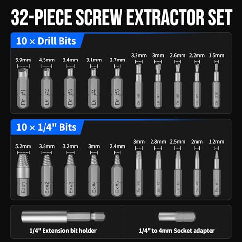 STREBITO 32PCS Damaged Screw Extractor Set, Stripped Screw Extractor(Blue) - color: Blue