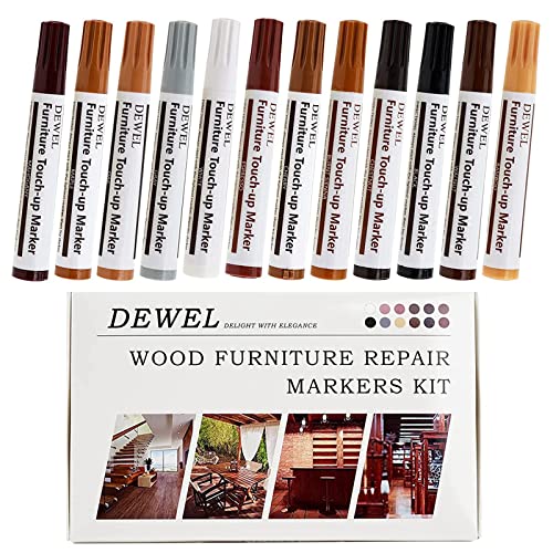 DEWEL Premium Furniture Touch Up Markers, 12 Colors Wood Scratch Repair Markers Kit, Perfect Wood Markers Pens for Scratches, Stains, Wood Floors, Tables, Bedposts - color: 12 Color Wood Markers