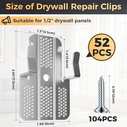 52 Pack Drywall Repair Clips,Easy Install Drywall Clip, Drywalls Patch Clip - color: Silver-52