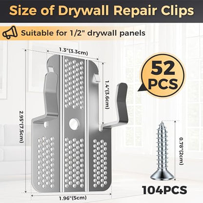 52 Pack Drywall Repair Clips,Easy Install Drywall Clip, Drywalls Patch Clip - color: Silver-52