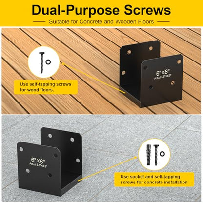 6x6 Stainless Steel Post Base, 4Pcs Deck Concrete Support Anchor Bracket - size: 6x6