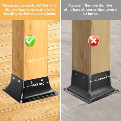 4x4 Post Base 10 Pcs, Inner Size 3.7"x3.7", Heavy Duty Powder-Coated, for Deck Railing Support Deck Base - size: 4x4 10pack