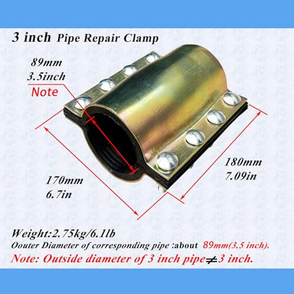 Water Pipe Repair Clamp for 3 inch Pipe(OD of The Applicable Pipe is 3.5 inch),Leak Sealer for Pipes and Plumbing,Suitable for PE/PPR Pipes,Steel Pipes,Iron Pipes - size: 3 inch