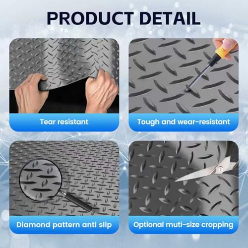 StellarStar 10x25 FT Garage Floor Mat, 2.8mm Thickened PVC Diamond Plate - color: Gray, size: 10x25 FT